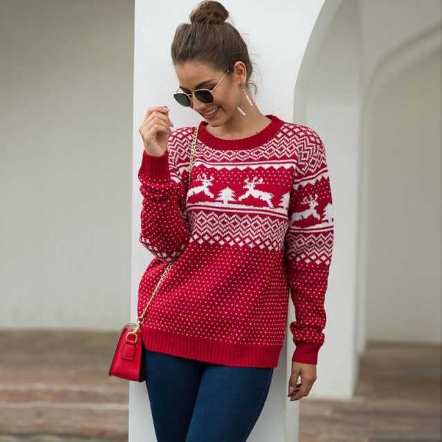 Christmas Women Sweater 2019 Elk Print Pullover Sweaters Autumn Winter Tops Clothing Female Long Sleeve Knit Casual Tops BMY003