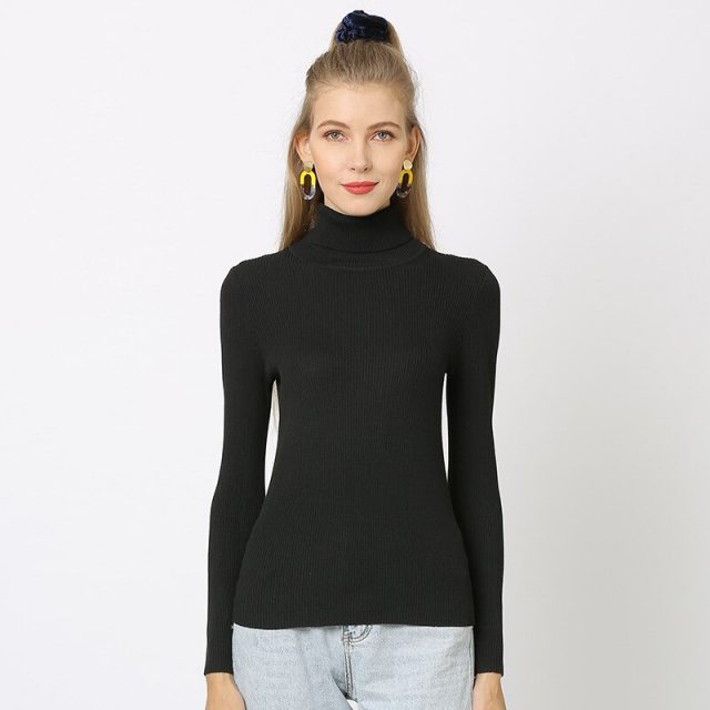 2019 New Women 30% Wool Turtleneck Sweater Fall Winter Jumper Render Knit Basic Pullover Solid Color OL Lady Knitted Tops PZH001