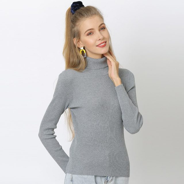 2019 New Women 30% Wool Turtleneck Sweater Fall Winter Jumper Render Knit Basic Pullover Solid Color OL Lady Knitted Tops PZH001