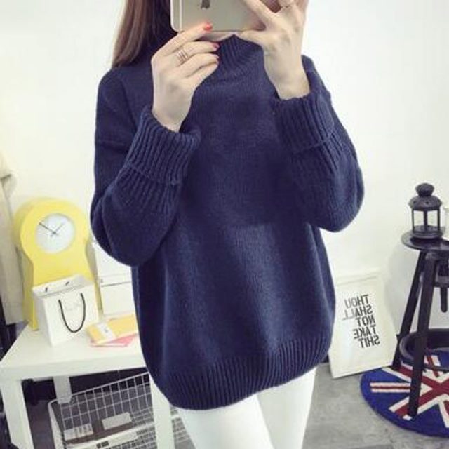 Autumn And Winter Korean version Solid color thick line Half high collar Pullover Female Loose Thicken Women’s sweater PZ01