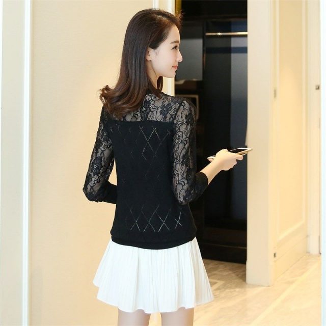 Women Autumn Pullovers Sweaters Fashion Knitted 2019 New Knitting Long Sleeve Pull Ladies Jumper Female Lace Hollow Out Sweater