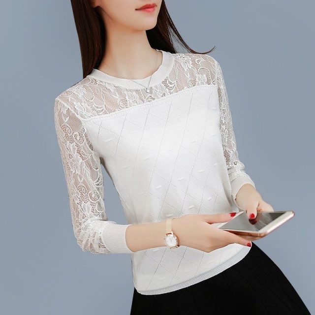 Women Autumn Pullovers Sweaters Fashion Knitted 2019 New Knitting Long Sleeve Pull Ladies Jumper Female Lace Hollow Out Sweater