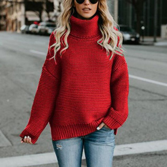 2019 Autumn Winter Female Europe and America sweater Thick line Long sleeve Solid color High neck pullover YXH675