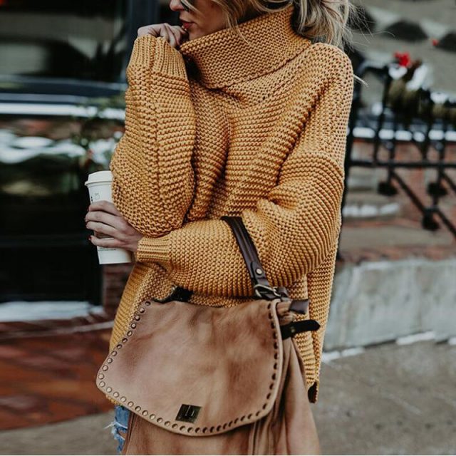 2019 Autumn Winter Female Europe and America sweater Thick line Long sleeve Solid color High neck pullover YXH675