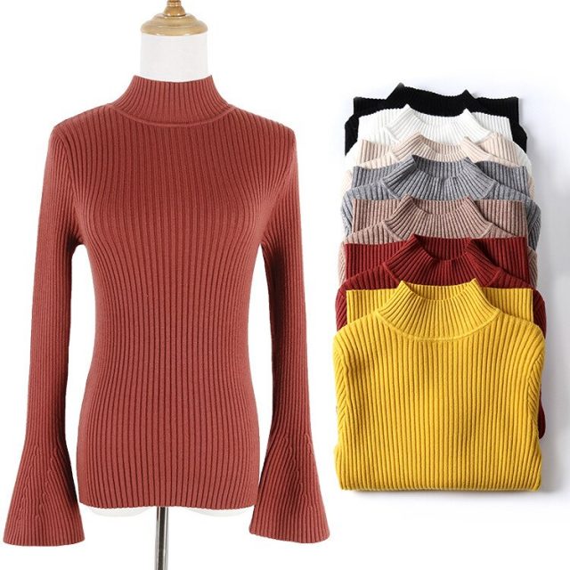 Flare Sleeve Sweaters And Pullovers Autumn Winter Knitted Sweater Women 2019 New Fashion Korean Style Female Long Sleeve Jumper