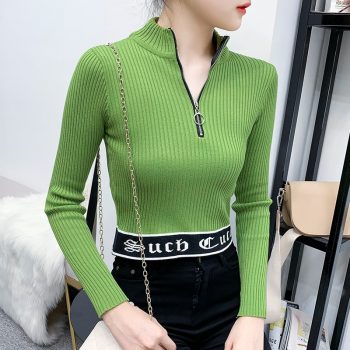 Sexy Turtleneck Zipper Sweaters Women Long Sleeve Girls Tops 2019 New Elegant Knitted Outerwear Short Pullovers Sweater BZY015