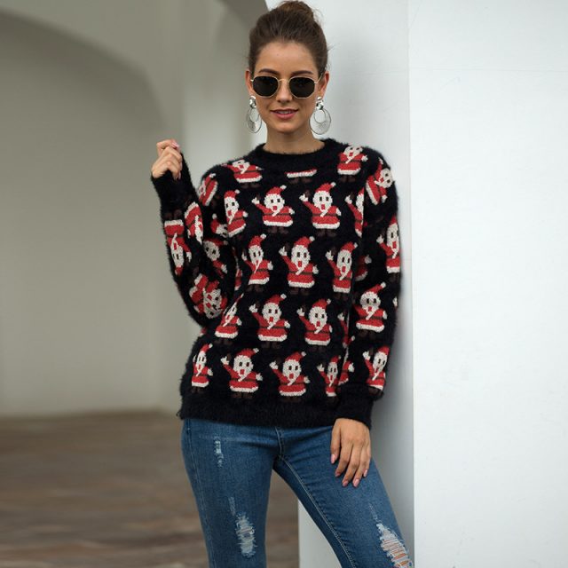 Winter O-neck Sweater Women New Christmas Xmas Knitted Pullover Sweater Female Santa Claus Long Sleeve Jumper Sweaters BMY008