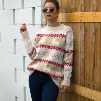 New Khaki Cashmere Sweater Women Autumn Winter Ugly Christmas Sweater Jumper 2019 Stripe Plus Size Pink Pullover Femme BMY007