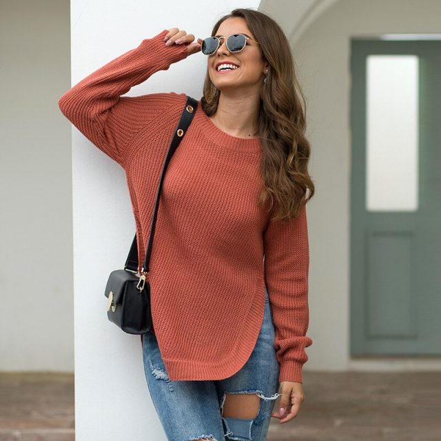 Sweater Women 2019 Autumn Winter New Solid Color Base Sweater Long Sleeve O Neck Fashion Loose Slim Sweater Female Tops BMY009