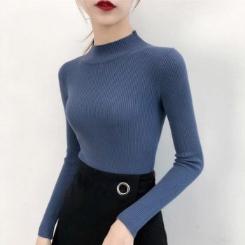 Factory direct sales 2019 Autumn And Winter Long sleeve Half high collar Sweater Solid color Slim fit Female Shirt MKY028