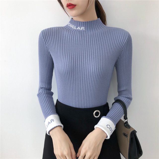 New Autumn Winter Women Ladies Long Sleeve Boat Neck Slim Knitted Sweet Sweater Top Femme Korean Pull Tight Shirts Jumper YB006