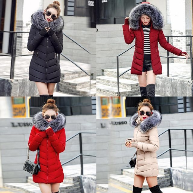 S-3XL Women’s down jacket Casual Cotton women’s winter jacket Hoodie Long Parkas women Fur Collar Warm female jacket Coat