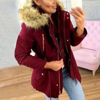 2019 Fashion New Brand Coat Women Winter Hooded Zipper Coats Casual Femme Thickening Cotton Ladies Winter Jacket with Fur Collar