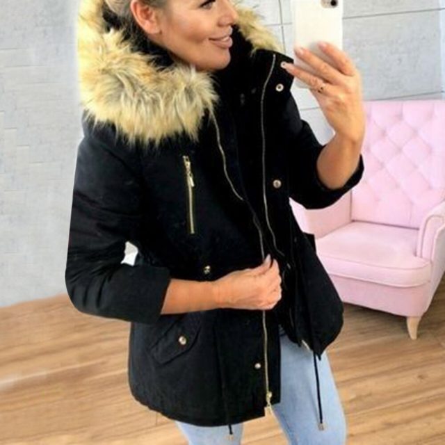 2019 Fashion New Brand Coat Women Winter Hooded Zipper Coats Casual Femme Thickening Cotton Ladies Winter Jacket with Fur Collar