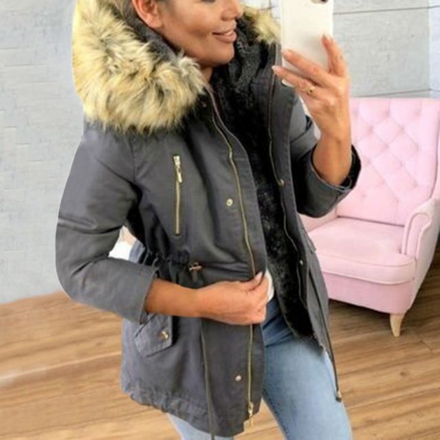 2019 Fashion New Brand Coat Women Winter Hooded Zipper Coats Casual Femme Thickening Cotton Ladies Winter Jacket with Fur Collar