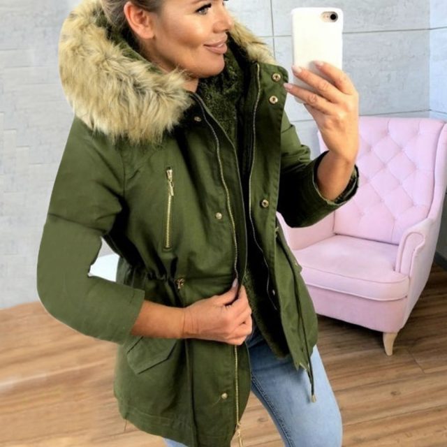 2019 Fashion New Brand Coat Women Winter Hooded Zipper Coats Casual Femme Thickening Cotton Ladies Winter Jacket with Fur Collar