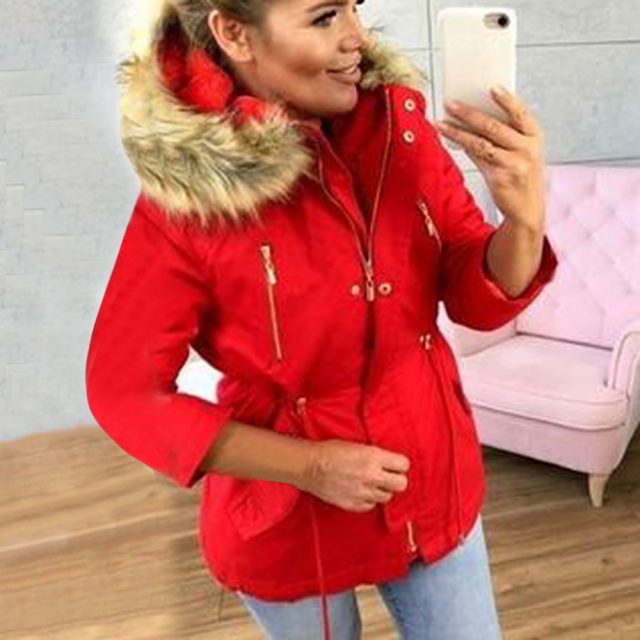 2019 Fashion New Brand Coat Women Winter Hooded Zipper Coats Casual Femme Thickening Cotton Ladies Winter Jacket with Fur Collar