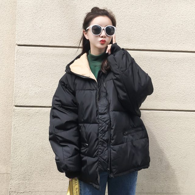 oversize 2019 Real New Full Zipper Solid Fashion Cotton Cotton-padded Jacket More Big Yards Hooded Warm Q17 Winter Jacket Women