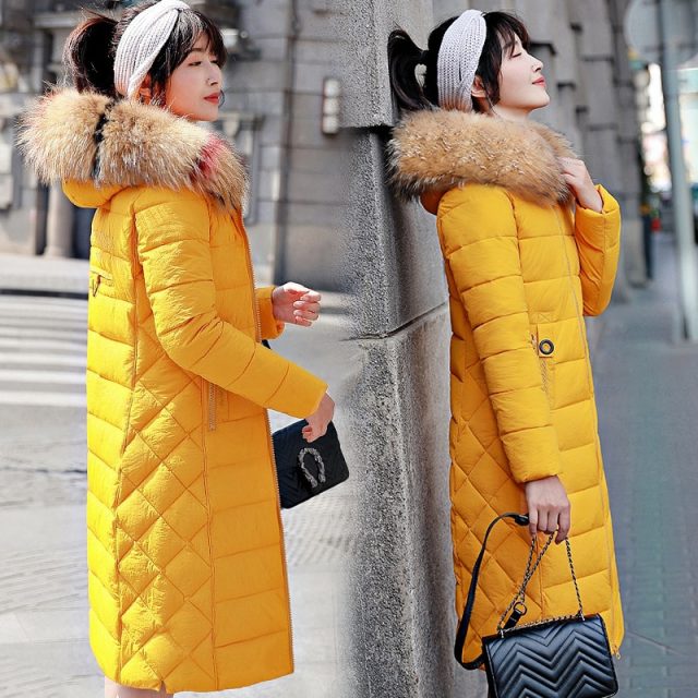 2019 Warm Puffer Jacket Woman Winter Parka Female Cotton Wadded Coat Plus Size Long Fur Collar Slim Outwear Snow Clothing Okd491