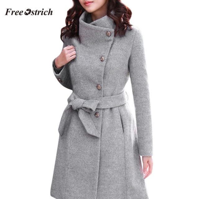 Free Ostrich Women’s Fashion Winter Lapel Wool Coat Trench Jacket Long Sleeve Overcoat Outwear 91127