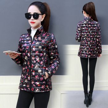 Mom’s printed Down Cottoun jacket Fashion streetwear plus size 5XL stand collar puffer Jacket Casual slim waist printed coat