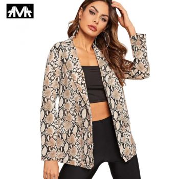 Women Snake Print Long Sleeve Suit Coat 2019 Biker Jacket Outwear Tops women’s suit top