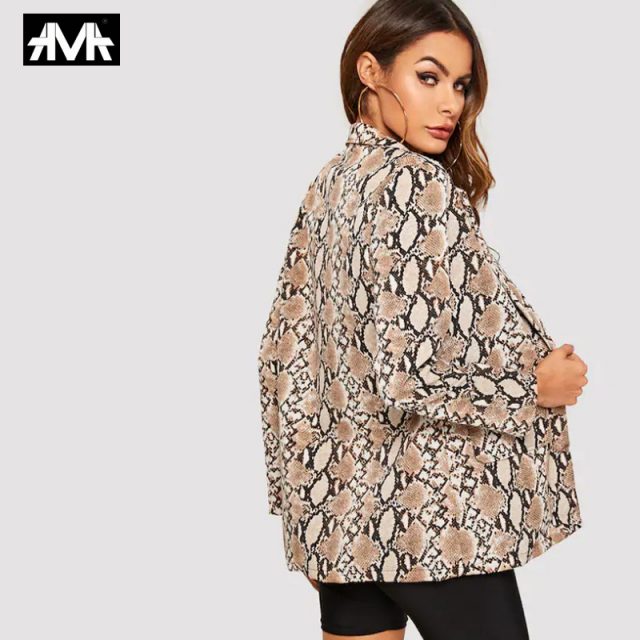Women Snake Print Long Sleeve Suit Coat 2019 Biker Jacket Outwear Tops women’s suit top