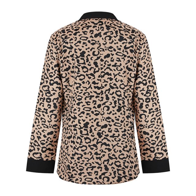 Ladies Formal Work Slim Outwear Tops Lapel Long Sleeve Leopard Print Blazer Suit