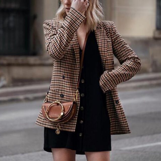 Fashion Autumn Women Plaid Blazers and Jackets Work Office Lady Suit Slim Double Breasted Business Female Blazer Coat Talever
