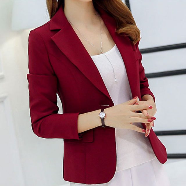 Women Jacket Blazer Slim Fit 2020 Long Sleeve Single Button Coat Office Lady Jacket Female Notched Tops Blazers Feminino Outwear