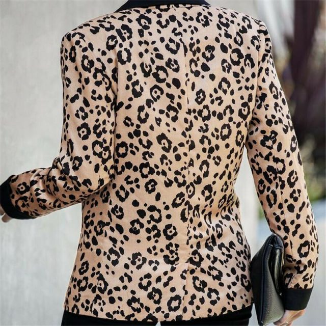 New Arrival Women Autumn Blazers Leopard Coat Long Sleeve Notched Jacket Casual Lapel Outwear Fashion Warm Autumn  Blazer Top