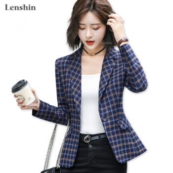 Lenshin Soft and Comfortable High-quality Plaid Jacket with Pocket Office Lady Casual Style Blazer Women Wear Single Button Coat