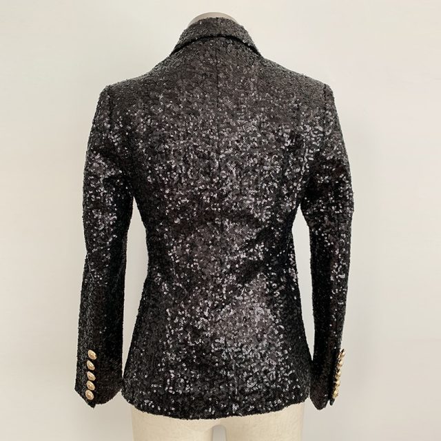 HIGH QUALITY New Fashion 2019 Designer Blazer Jacket Women’s Lion Buttons Double Breasted Shimmer Sequined Blazer