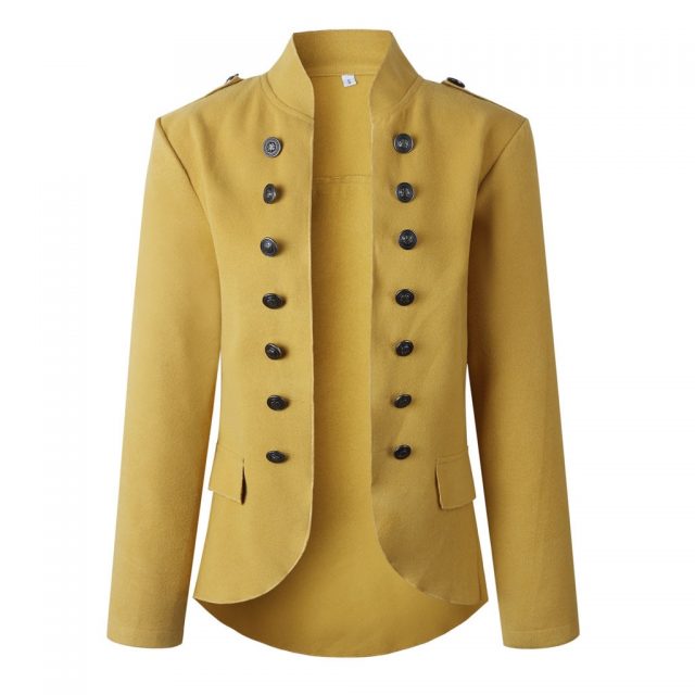 Chamsgend Retro Women’s Button Blazer Stand Collar Yellow Casual Bomber Jacket Outwear Banquet Pockets Coats Chaqueta De Sport