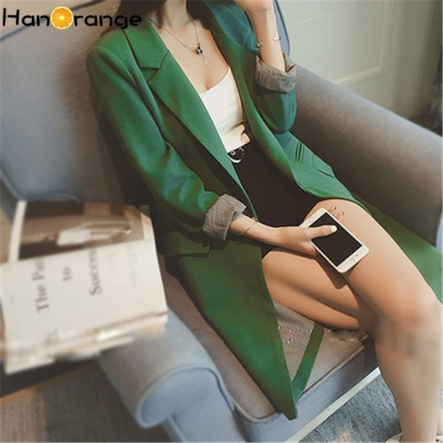 Single One Button Women Long Blazer Jacket Spring Autumn 2019 Slim Outwear Elegant Overcoat 2 Pockets OL Suits Coat Female
