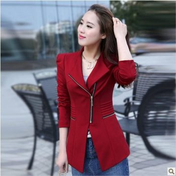 2018 New Fashion Women Solid Zipper Blazers Long Sleeve Slim Small Leisure Suit Jacket Female Brand Women Blazers 3Colors S-XXL
