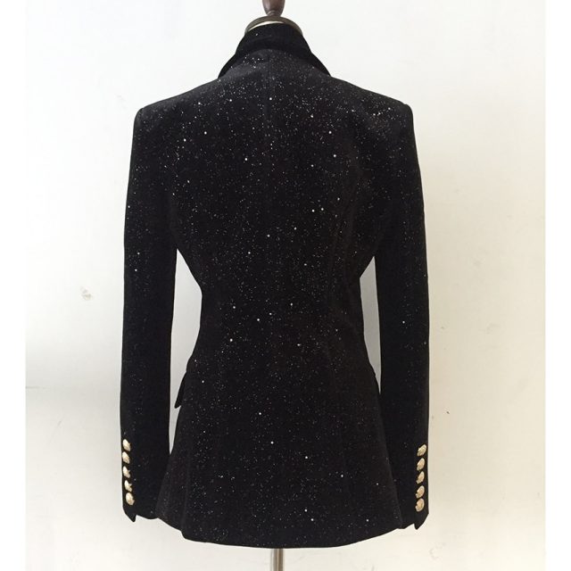 HIGH STREET Newest Baroque Fashion 2019 Designer Blazer Jacket Women’s Shawl Collar Bling Star Velvet Blazer Coat