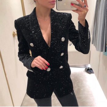 HIGH STREET Newest Baroque Fashion 2019 Designer Blazer Jacket Women's Shawl Collar Bling Star Velvet Blazer Coat