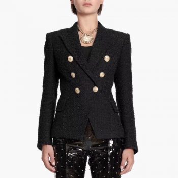 HIGH STREET Newest Runway 2019 Designer Blazer Women's Lion Metal Buttons Cotton Blend Tweed Blazer Coat