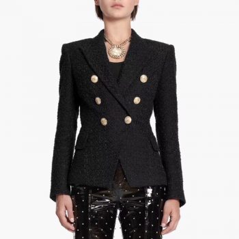 HIGH STREET Newest Runway 2019 Designer Blazer Women’s Lion Metal Buttons Cotton Blend Tweed Blazer Coat