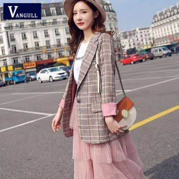 Vangull Women Plaid Blazer Long Sleeve Slim Checked Coat 2019 New Brand Formal Office Suit Lady Outerwear Spring Autumn Jacket