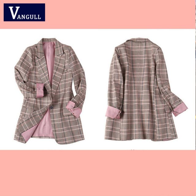 Vangull Women Plaid Blazer Long Sleeve Slim Checked Coat 2019 New Brand Formal Office Suit Lady Outerwear Spring Autumn Jacket