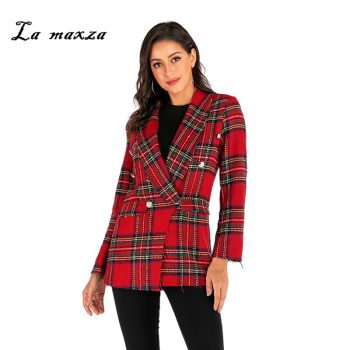 Plus Size 2019 Women Blazers and Jackets Plaid Slim Fit Blazer Casual Women Clothes Blazer