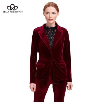 Bella Philosophy velvet blazer coat women suit blazer casual black coat female red blazer for ladies outwears