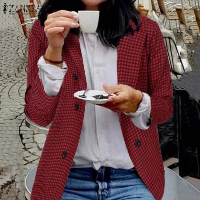 ZANZEA 2019 Fashion Women Plaid Check Blazer Casual Pockets Blazer Feminino Office Lady Blazers Lapel Buttons Chaqueta Mujer 7