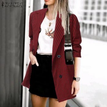 ZANZEA 2019 Fashion Women Plaid Check Blazer Casual Pockets Blazer Feminino Office Lady Blazers Lapel Buttons Chaqueta Mujer 7