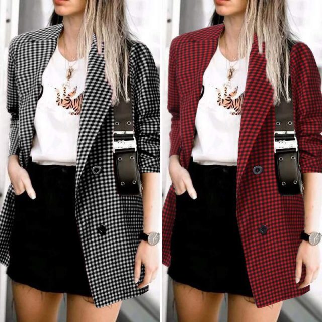 ZANZEA 2019 Fashion Women Plaid Check Blazer Casual Pockets Blazer Feminino Office Lady Blazers Lapel Buttons Chaqueta Mujer 7