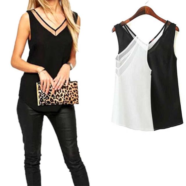 Fashion Chiffon Slim Loose V-Neck Sleeveless Vest Shirt Blouse Tops For Women Girls JS26