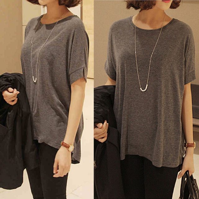2019 Summer Womens Batwing Sleeve T-Shirt Plus Size Back Split Loose TShirt Famale Modal Basic Top Short Bat Sleeved Shirts 2298