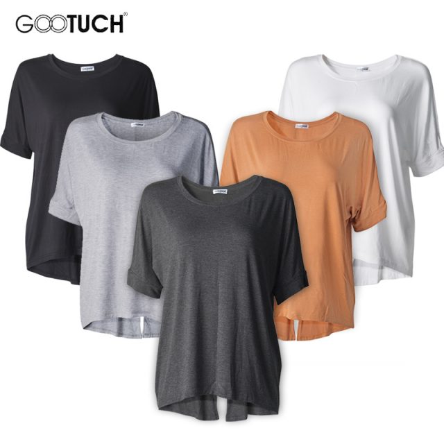 2019 Summer Womens Batwing Sleeve T-Shirt Plus Size Back Split Loose TShirt Famale Modal Basic Top Short Bat Sleeved Shirts 2298